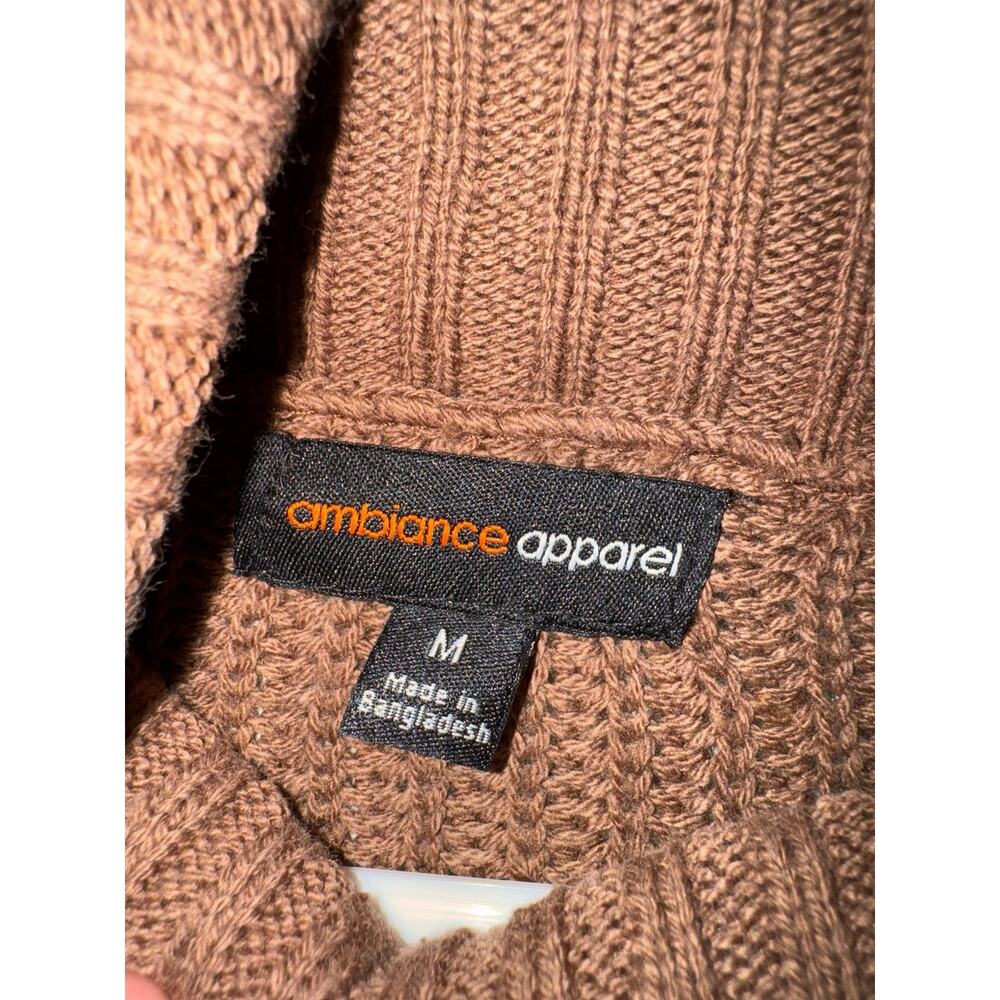 Ambiance Apparel Brown Cable Knit Cropped Turtleneck Sweater | Women’s M - Picture 5 of 7